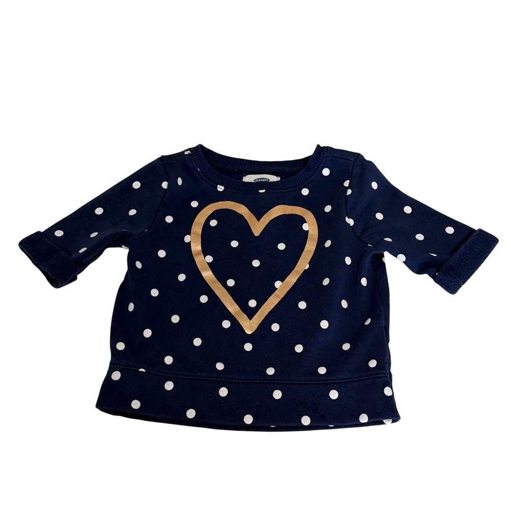 Old Navy Toddler Girls Navy Blue Polka‎ Dot Gold Heart Sweatshirt 18-24M